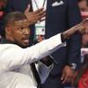 Jamie Foxx sings the national anthem before Floyd Mayweather Jr. and Manny Pacquiao's title fight Saturday, May 2, 2015, at MGM Grand Garden Arena. Jamie Foxx sings the national anthem before Floyd Mayweather Jr. and Manny Pacquiao's title fight Saturday, May 2, 2015, at MGM Grand Garden Arena.
