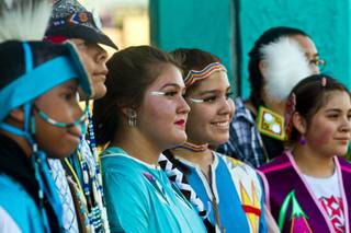 Youth with NERDS of Las Vegas (Native Education Raising Dedicated Students) gather after performing at Reclaimed Art to raise awareness and money to travel to D.C. to promote/preserve their culture on Friday, June 5, 2015.