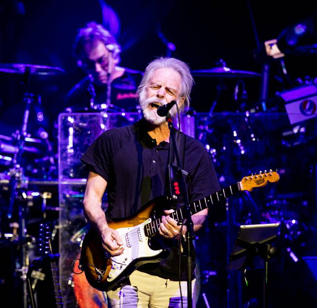 Dead & Company — Grateful Dead members Bob Weir on rhythm guitar and vocals and Mickey Hart and Bill Kreutzmann on drums; John Mayer on lead guitar and vocals; Oteil Burbridge on bass guitar; and Jeff Chimenti on keyboards — on Friday, Nov. 27, 2015, at MGM Grand Garden Arena.