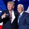 Republican presidential nominee Donald Trump points toward vice-presidential candidate Indiana Gov. Mike Pence after Pence's acceptance speech during the third day session of the Republican National Convention in Cleveland. Republican presidential nominee Donald Trump points toward vice-presidential candidate Indiana Gov. Mike Pence after Pence's acceptance speech during the third day session of the Republican National Convention in Cleveland.