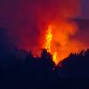 Flames erupt in a stand of trees north of Walla Walla, Wash., during a large wildfire Sunday night.