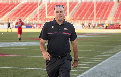 UNLV coach Tony Sanchez during pregame before the Rebels' game against visiting Idaho Sept. 24, 2016, at Sam Boyd Stadium.