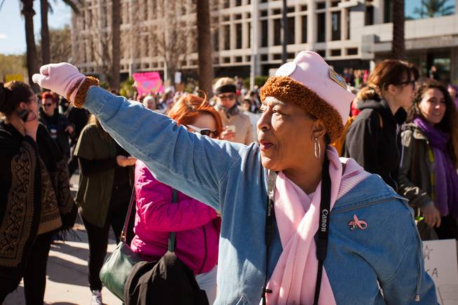 Protesters gathered in downtown Las Vegas on Saturday, Jan. 21, 2017, in support of the Women's March on Washington for the Women's March in Las Vegas. Nevada Congresswomen Dina Titus and Congressman Ruben Kihuen were among some of the speakers to address the crowd as they gathered at Lloyd D. George U.S. Courthouse.