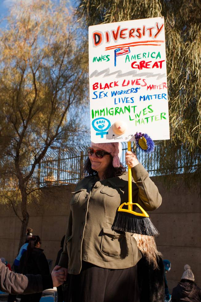 Protesters gathered in downtown Las Vegas on Saturday, Jan. 21, 2017, in support of the Women's March on Washington for the Women's March in Las Vegas. Nevada Congresswomen Dina Titus and Congressman Ruben Kihuen were among some of the speakers to address the crowd as they gathered at Lloyd D. George U.S. Courthouse.