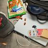 In an undated photo, items Penn Jillette likes to travel with, backstage at Penn & Teller Theater at Rio Las Vegas. Almonds, a computer bag, a Monkees hat, an iPad — and a deck of cards are just a few of the things that Jillette prefers to travel with. In an undated photo, items Penn Jillette likes to travel with, backstage at Penn & Teller Theater at Rio Las Vegas. Almonds, a computer bag, a Monkees hat, an iPad — and a deck of cards are just a few of the things that Jillette prefers to travel with.