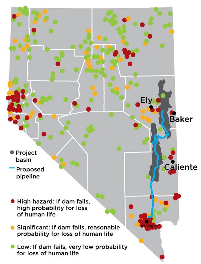 The proposed SNWA pipeline would stretch 300 miles from Las Vegas to areas near the Great Basin, where the water authority owns 23,000 acres of land and more than 100,000 acre-feet of water rights. Architects of the plan envisioned pumping water south if resources were to grow scarce. But the Great Basin Water Network challenged SNWA’s permits for the water rights, and the issue is still tied up in court.