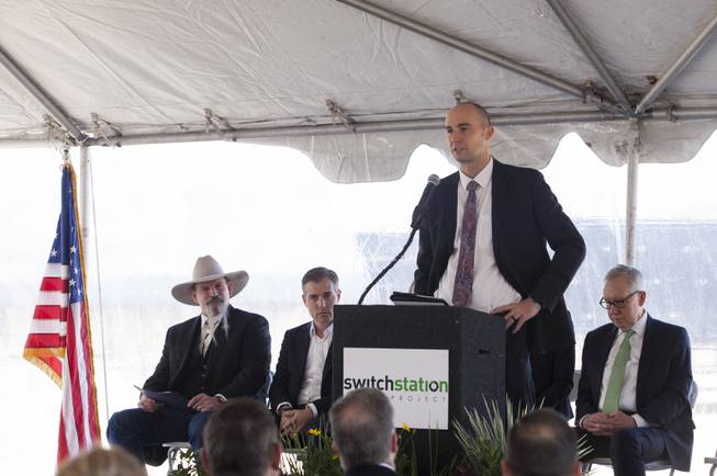 Sam Castor, Executive Vice President of Policy - Switch during a ceremony to celebrate the commissioning of the 179 megawatt Switch Station 1 and 2 Solar Projects, Monday, Dec. 11, 2017. This is the first-ever project to be built in one of the Bureau of Land Management's Solar Energy Zones.