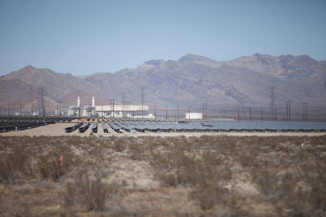 A partial view of the 1.98 million solar panels over the almost 1,979-acre project of the 179 megawatt Switch Station 1 and 2 Solar Projects is seen amidst the desert landscape, Monday, Dec. 11, 2017. This is the first-ever project to be built in one of the Bureau of Land Management's Solar Energy Zones.