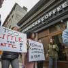 Photo: Protesters gather outside of a Starbucks in Philad Photo: Protesters gather outside of a Starbucks in Philad