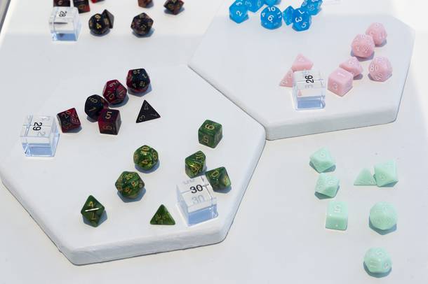 Polyhedral dice used as guides by artist Jerry Misko for his painting exhibit