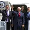 Photo: Vice President Mike Pence, center, is accompanied Photo: Vice President Mike Pence, center, is accompanied