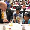 Comedian-magician Adam London supported the Chefs for Kids Cookin’ Up Breakfast program at Whitney Elementary by helping serve food, entertaining the children and donating $1,000 to Chefs for Kids from his “I Give a Duck” fundraiser. Chefs for Kids helps fund teachers who work with second- and third-grade students in underserved areas, teaching them how to make healthier lifestyle choices through nutrition. Comedian-magician Adam London supported the Chefs for Kids Cookin’ Up Breakfast program at Whitney Elementary by helping serve food, entertaining the children and donating $1,000 to Chefs for Kids from his “I Give a Duck” fundraiser. Chefs for Kids helps fund teachers who work with second- and third-grade students in underserved areas, teaching them how to make healthier lifestyle choices through nutrition.