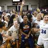 Centennial Bulldogs girls basketball players celebrate after defeating Bishop Gorman High School for their fifth consecutive title during the Class 4A high school basketball championship at the Orleans Arena Friday, March 1, 2019. Centennial Bulldogs girls basketball players celebrate after defeating Bishop Gorman High School for their fifth consecutive title during the Class 4A high school basketball championship at the Orleans Arena Friday, March 1, 2019.