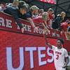 Utah forward Donnie Tillman (3) celebrates with fans following a NCAA college basketball game against Washington State, Saturday, Jan. 12, 2019, in Salt Lake City. Utah forward Donnie Tillman (3) celebrates with fans following a NCAA college basketball game against Washington State, Saturday, Jan. 12, 2019, in Salt Lake City.