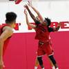 Donnie Tillman (2) goes for a lay up against Vitaliy Shibel (22) during practice at Mendenhall Center at the UNLV campus, Tuesday, Sept. 24, 2019. Donnie Tillman (2) goes for a lay up against Vitaliy Shibel (22) during practice at Mendenhall Center at the UNLV campus, Tuesday, Sept. 24, 2019.