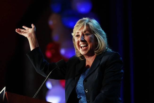 Newly elected Congresswoman Dina Titus greets supporters during the Nevada State Democrats' election night party Tuesday, Nov. 6, 2012 at Mandalay Bay.