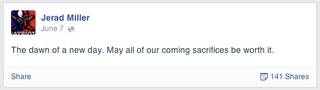 Screenshot of a post from Jerad Miller's Facebook page.  Jerad Miller and Amanda Miller shot and killed two Metro Police officers at a pizza restaurant in Las Vegas and killed another person at a nearby Wal-Mart on Sunday, June 8, 2014.