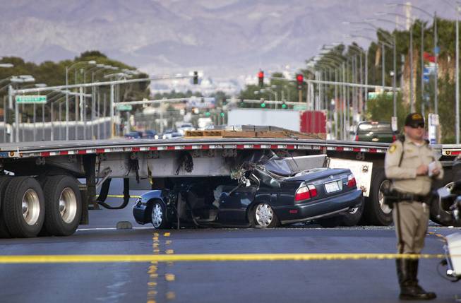 Las Vegas Car Accident >> Car Wedged Under Semitrailer In Las Vegas Car Accident Near Las Vegas Car Accident >> Car Wedged Under Semitrailer In Las Vegas Car Accident Near