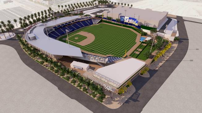 A rendering of the southeast view of the Las Vegas Ballpark, being designed by HOK and developed by the Howard Hughes Corp. in Downtown Summerlin to house the Las Vegas 51s.
