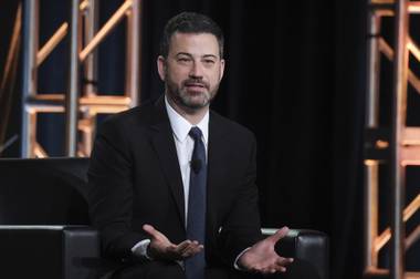 In this Jan. 8, 2018, file photo, Jimmy Kimmel participates in the “Jimmy Kimmel Live and 90th Oscars” panel during the Disney/ABC Television Critics Association Winter Press Tour in Pasadena,&nbsp;Calif.