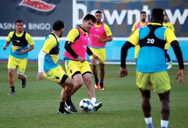 Las Vegas Lights players practice Feb. 27, 2019, at Cashman&nbsp;Field.